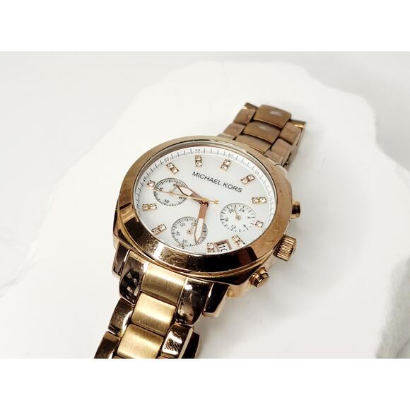 Michael Kors Rose Gold MOP Dial Crystal Chronograph Watch MK5336 New Battery main image 10